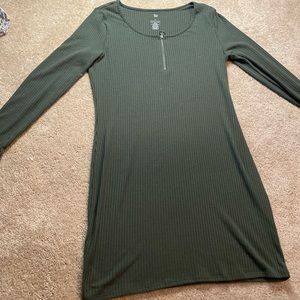Green Ribbed Too Zip Dress